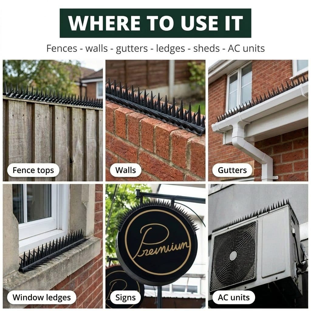 Where to use ThornGuard: fences, walls, gutters, ledges, signs and AC units